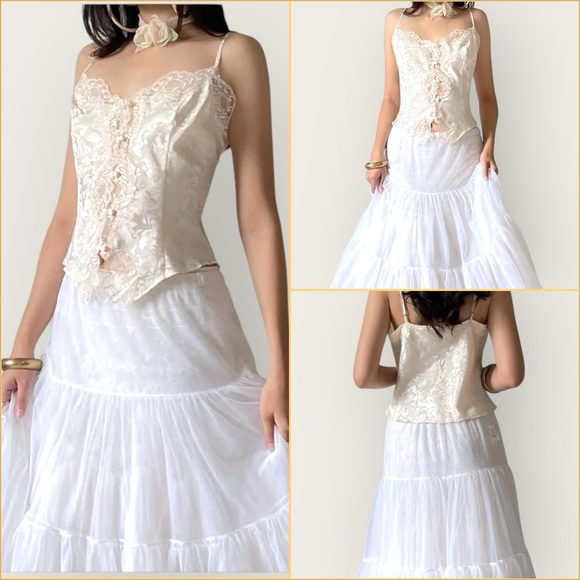 Vtg Victorias Secret Gold Label Corset Lace Top L‎ Coquette Fairy Festival Bride - Picture 1 of 11